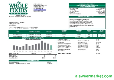 USA Whole Foods Market business utility bill template in Word and PDF formats